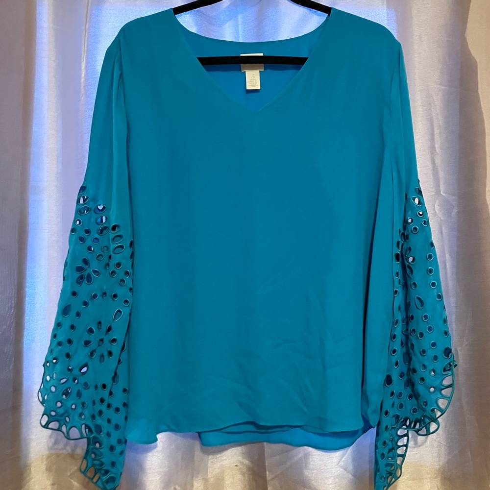 Chico's Teal Blouse with Eyelet Sleeves